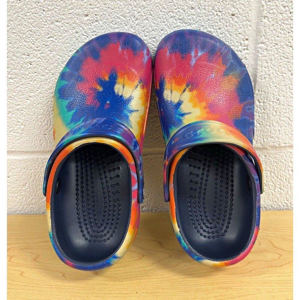 Crocs Tie-Dye Rainbow Slip Resistant Clog Slip On Work Shoe US Women’s 6